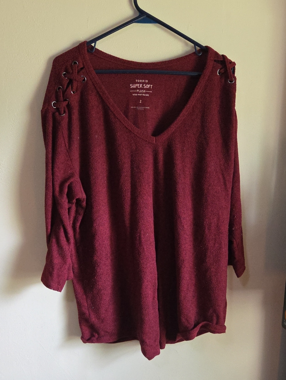 torrid Burgundy V-Neck Sweater with Lace-Up Shoulders